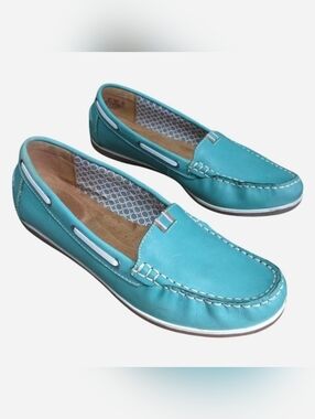 Naturalizer N5 Comfy Hanover Teal Blue Leather Loafers Size 8M Slip On Shoes